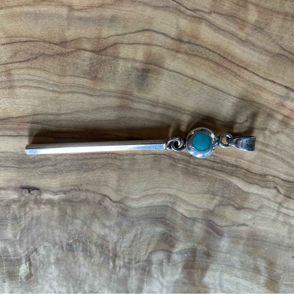 Minimalist Sterling Silver & Turquoise Necklace Pendant - Picture 3 of 6
